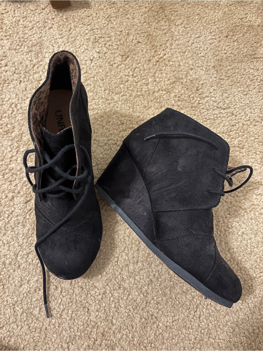 Soda Black Lace-Up Wedge Ankle Boots